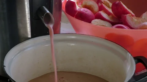 Extraction juice from red apples Stock Footage 94581637