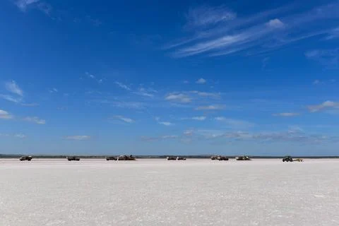 Extraction of raw material salt, from an open pit mine, La Pampa, Argentina Stock Photos