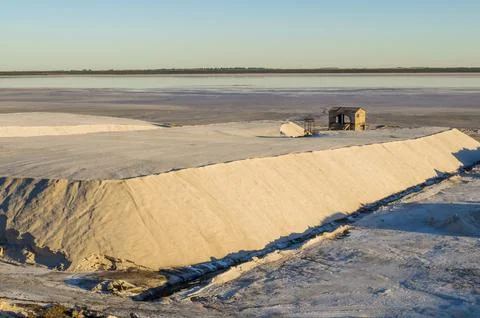 Extraction of raw material salt, from an open pit mine, La Pampa, Argentina Stock Photos