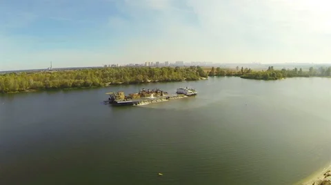 Extraction of sand from the river bottom, aerial view Stock-Footage 41976203