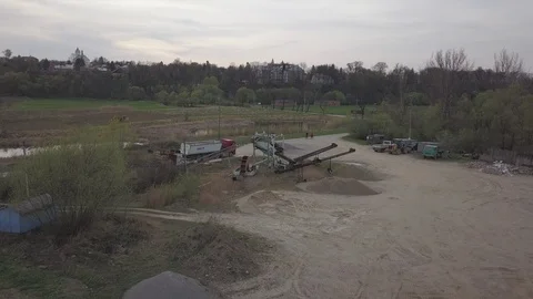 Extraction, washing, sorting and distraction of river gravel. Stock Footage 101580710