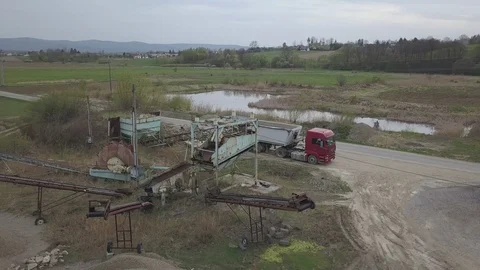 Extraction, washing, sorting and distraction of river gravel. Stock Footage 101590351