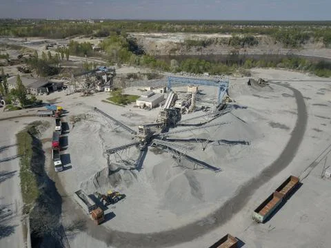 Extraction, washing, sorting and distraction of river gravel. Mining industry Stock Photos