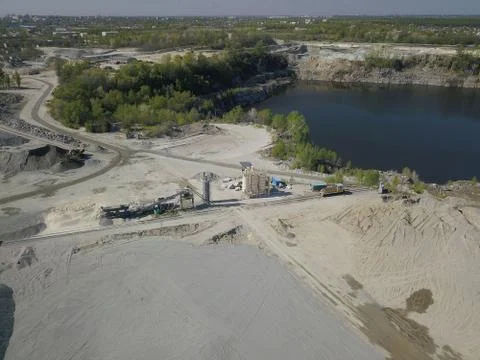 Extraction, washing, sorting and distraction of river gravel. Mining industry Stock Photos