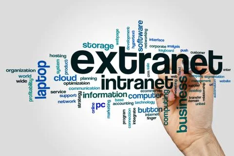 Extranet word cloud concept on grey background Stock Photos