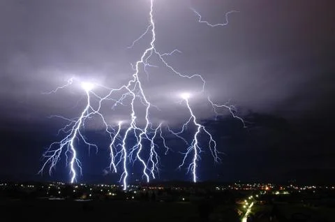 Extraordinary lightning sky Stock Photos