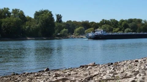 Extraordinary low water level at River Rhine, Germany Stock Footage 342037408