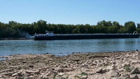 Extraordinary low water level at River Rhine, Germany Stock Footage 342038581