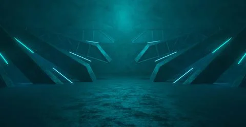 Extraordinary Robotic Empty Smoke Bright Blue Empty Hallway Corridor Room Gar Stock Illustration
