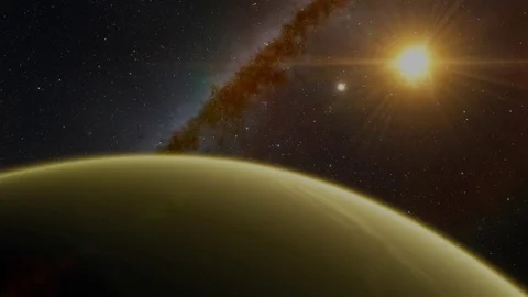 Extrasolar Kepler Planet Flying Over Surface Yellow Gas World Stock Footage 85072995
