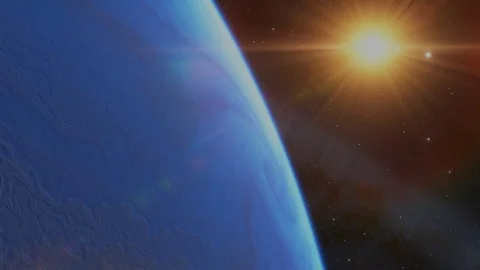 Extrasolar Kepler Planet Orbit Above Blue Surface Video stock 84952889