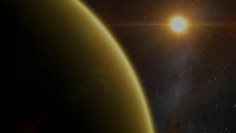 Extrasolar Kepler Planet Orbit Yellow Surface Stock-Footage 84952935