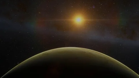 Extrasolar Kepler Planet Yellow Alien Sunrise Stock-Footage 84953485