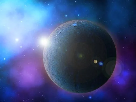 Extrasolar planet system. Exoplanet in Deep Space. 3D rendering. Illustrazione stock