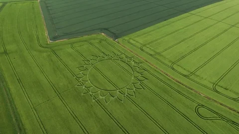 Extraterrestrial Alien Crop Circle Pattern in Rural Farmland, Aerial Drone 스톡 동영상 249310410