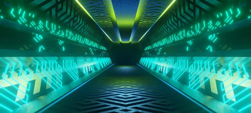 Extraterrestrial Alien Interior Empty Studio Reflective Flashy Neon with Dark Stock Illustration