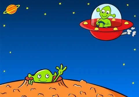 Extraterrestrial wave to another alien in a space ship Stock Illustration