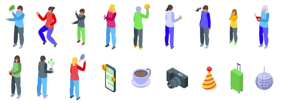 Extravert introvert people icons set. People interacting, communicating, an.. Stock Illustration