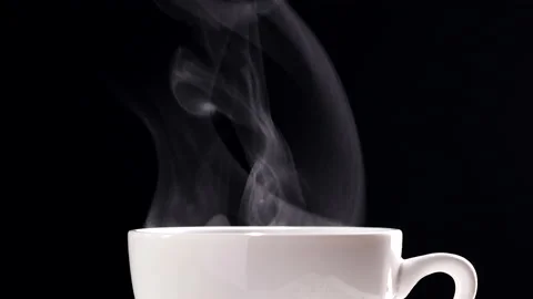 Extream close up ceramic white coffee mugs with realistic steam raising smoke Stock Footage 220169804