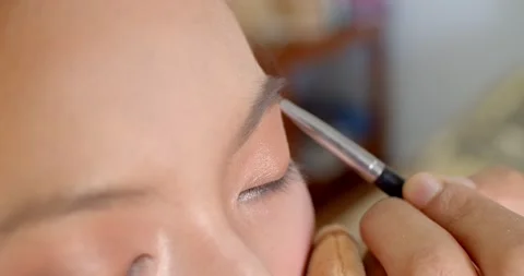 Extream close up, hand holding a pencil to draw a new eyebrow shape. Stock Footage 222740511