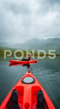 Extreme adventure sport, Iceland kayaking, paddling on kayak, ou Stock Photos