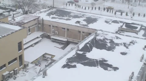 Extreme Blizzard Business Complex Disaster, Calamity, Aerial Pan-Shot Stock Footage 34469120