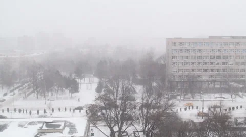 Extreme Blizzard Traffic And Buildings In The Storm Aerial Still-Shot Stock Footage 34468853