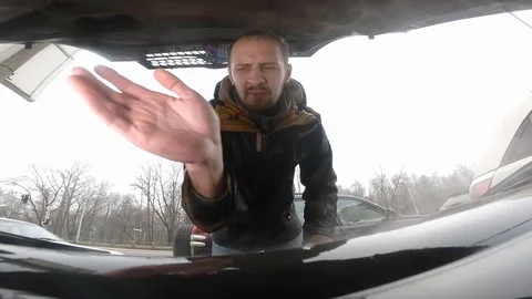 Extreme car and anger problems. engine overheated 스톡 동영상 97985418