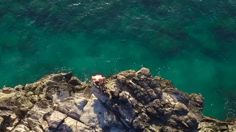 Extreme Cliff Jumping Backflip. Summer Extreme Sports Shot from Above Aerial  動画素材 57223529