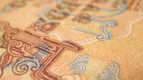 Extreme close-up of a 10-ruble Soviet banknote (1961–1993) Stock Footage 301549348