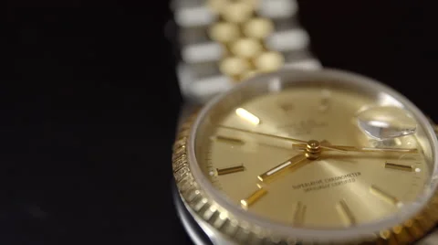 Extreme Close Up of 18ct Gold Rolex Oyster Perpetual Date. 4K UHD. 스톡 동영상 51665076