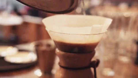 Extreme close up of alternative brewing of strong coffee.Preparing syphon coffee Stock Footage 69086283