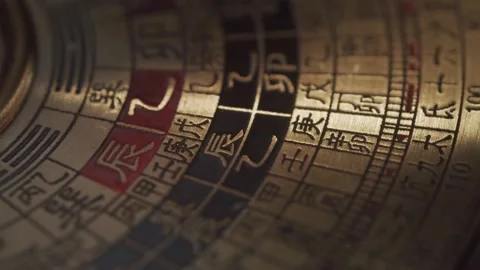 Extreme Close-up of Ancient Brass Compass with Traditional Engravings 库存影片 334641640