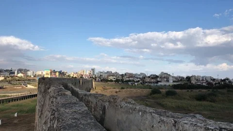 Extreme Close Up and Pan Shot of Roman Aqueduct in Larnaca Stock Footage 89685595