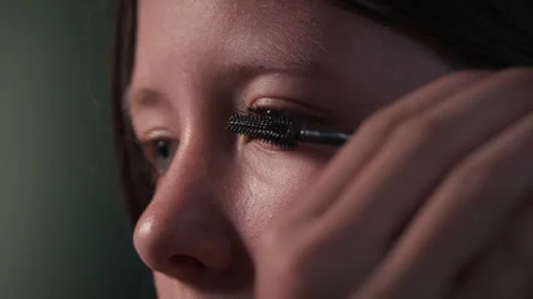 Extreme Close-Up of Applying Black Mascara Stock Footage 335242385