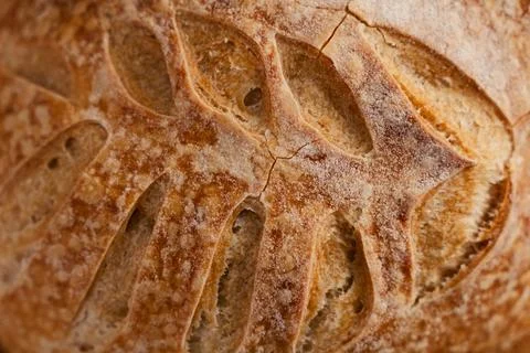 Extreme close up of artisan bread crust texture Stock Photos