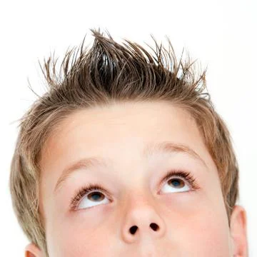 Extreme close up of boy looking up. Foto stock