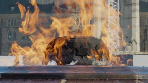 Extreme close-up of the Centennial Flame at Canada's Parliament Hill in Ottawa Stock Footage 313784086
