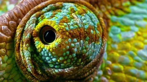 An extreme close-up of a Chameleon's eye moving around. Stock Footage
