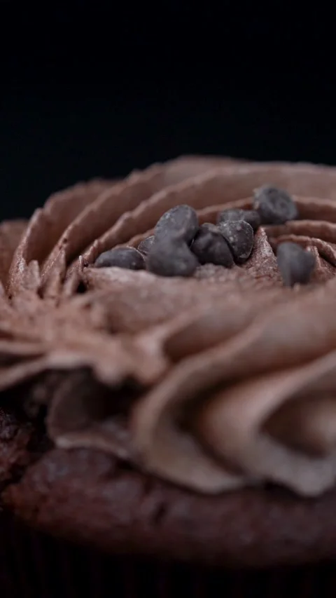 Extreme Close Up Chocolate Cupcake Under Studio Lighting Stock Footage 330516760