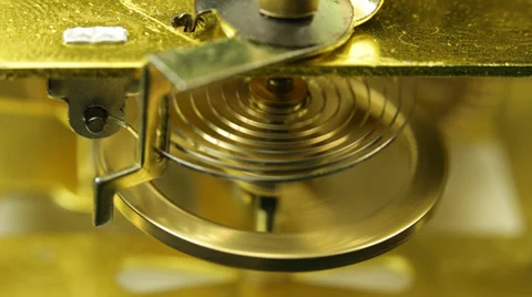 Extreme Close Up Closeup Macro Old Watch Clock Spiral Movement Mechanism Gears Stock Footage 35870731