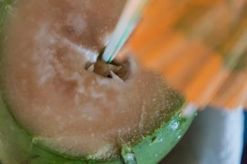Extreme close up of coconut milk. Stock Photos