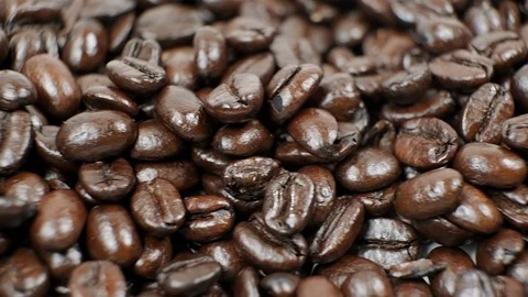 Extreme close up of coffee beans. Slider movement shot. Stock Footage 100783144