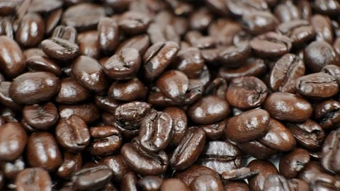 Extreme close up of coffee beans. Slider movement shot. Stock Footage 100783863