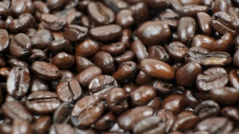 Extreme close up of coffee beans. Slider movement shot. Stock Footage 100784725