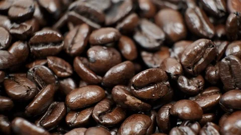 Extreme close up of coffee beans. Slider movement shot. Stock Footage 100786890