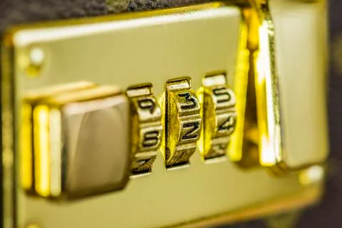 Extreme close up of a combination lock. selective focus Stock Photos