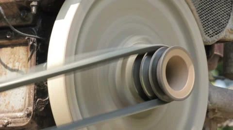 Extreme close-up of engine of pushcart working with rubber belt Stock Footage 64876403