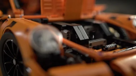 Extreme close up of the engine of a  toy car Stock Footage 292965643