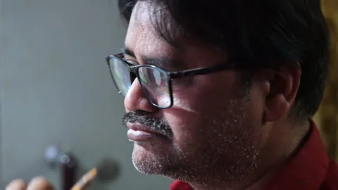 Extreme Close Up Face Profile Dhaka Artist Glasses Painting Rickshaw Metal Stock Footage 339883644
